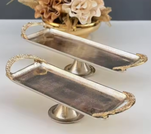 <b>Silver</b> & Gold Plated Elegant and Durable Metal Serving <b>Tray</b> Perfect for Serving <b>Drinks</b> Snacks and Stylish Decor - Product Image 2