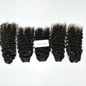 Vente en gros d'extensions de cheveux indiens bouclés à cuticules alignées sur 100% vierges Remy double trame tissage coupé à la machine noir couleur naturelle pas cher - Product Image 2