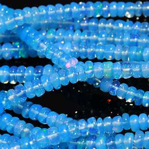 ลูกปัดโอปอลเวเนเชียนขนาด4-5มม. ลูกปัดโอปอลสีฟ้าสดใสรูปทรงกลมเรียบ - Product Image 2