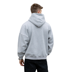 Sweat-shirt à capuche oversize gris chiné pour homme, 50% coton, 50% polyester, épaules tombantes, streetwear, coupe décontractée, sweat-shirt d'hiver - Product Image 3