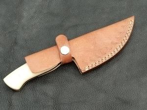 Couteau de chasse et de camping en acier Damas fait main |   Couteau de survie d'extérieur à lame fixe pleine soie, manche en os, étui en cuir, garantie 3 ans - Product Image 6
