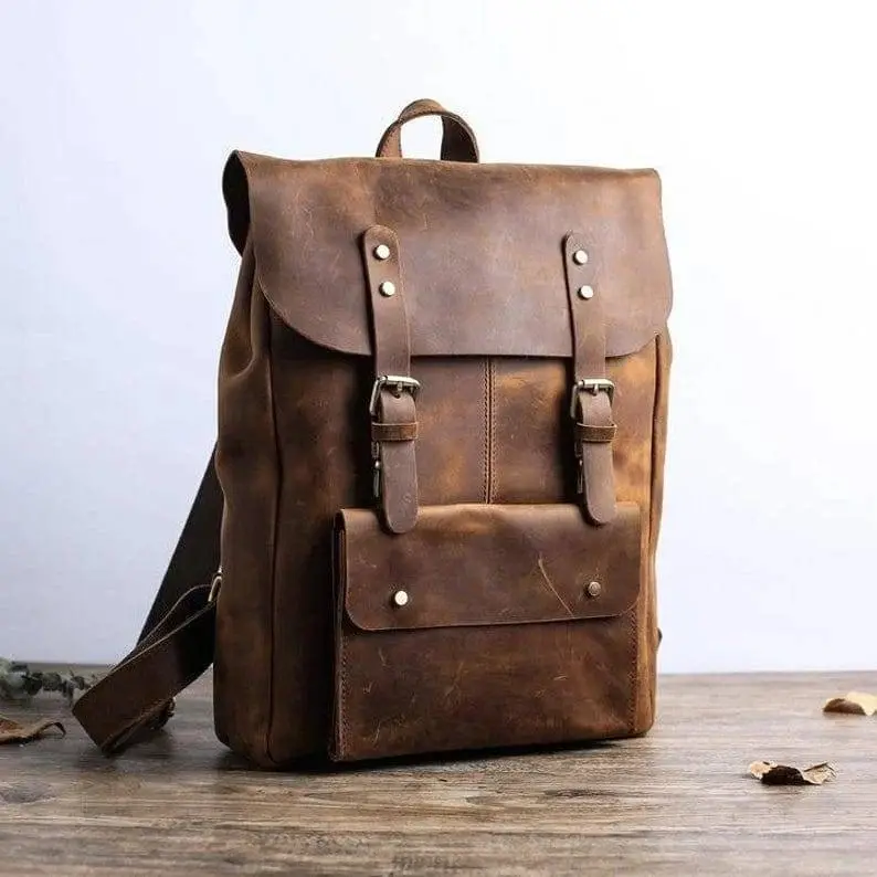 Personalized Leather Backpack Brown Backpack Rucksack Men Leather