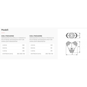 Piezas para Sistemas HVAC Tecnosystemi, Conector en 'Y' Múltiple en Poliestireno Sinterizado para Tuberías de Aire Acondicionado por Conductos - Product Image 2