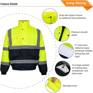 Ropa DE SEGURIDAD reflectante de alta visibilidad para hombre, ropa de trabajo, chaqueta de seguridad de invierno, cuello levantado, chaqueta Parka de seguridad vial - Product Image 3