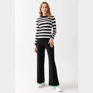 Conjunto de Suéter y Pantalones de Punto a Rayas de Manga Larga para Mujer, de Alta Calidad, Especial para Oficina, Uso Diario, Conjunto Elegante de Parte Superior e Inferior - Product Image 1