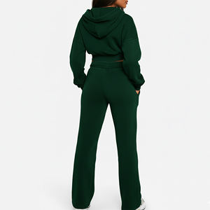 Ensemble de survêtement pour femmes, logo imprimé en relief personnalisé, vêtements décontractés confortables, 100% coton molletonné, double fermeture éclair sur le devant, poches cargo - Product Image 5