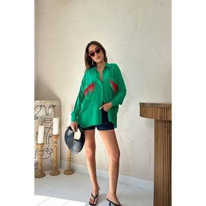 Chemises en satin à franges avec poches vertes, style bohème, vente en gros - Product Image 5