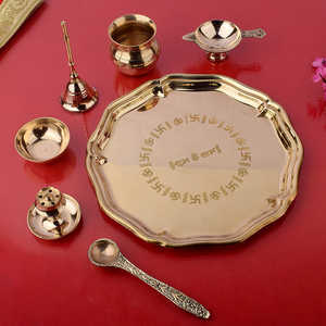 Ensemble de thali en laiton artisanal poli miroir pour la décoration de la maison, ensemble de thali élégant pour Diwali - Product Image 1