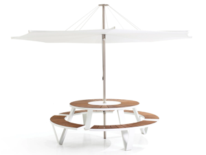 Ensemble de salle à manger moderne pour l'extérieur, patio, jardin, chaises à structure métallique durable avec dessus rond en bois, table pour parc, cuisine, salon, hôtel - Product Image 5