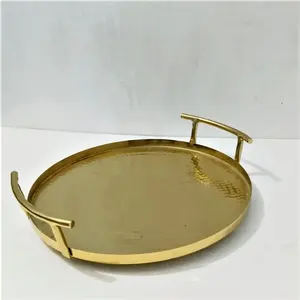 Wholesale Luxury Golden Stainless Steel round Serving <b>Tray</b> Luxury Gold Metal <b>Tray</b> for Elegant Serving - Product Image 2