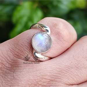 Rainbow Moonstone Handmade <b>Statement</b> <b>Ring</b> Sterling Silver 18K for Birthday Anniversary Valentine's Day Boho Style Gift for Her - Product Image 4