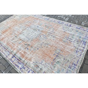 Vintage Rug, 6.2x9.4 ft Large Rug, <b>Brown</b> Blue <b>Wool</b> Rug - Product Image 4