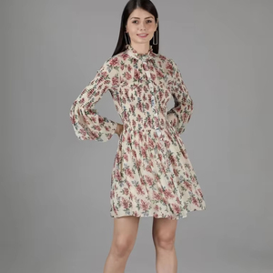 เดรสพิมพ์ลายดอกไม้ทรงบล็อกทำมือของผู้หญิงชุดเดรสสำหรับปาร์ตี้คลับความยาวขนาดเล็กชุดฤดูร้อนและชุดฮันนีมูน - Product Image 1