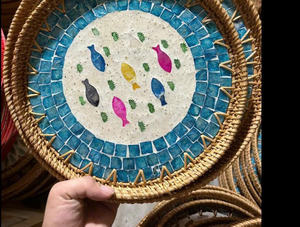 Bandeja de Servir de Bambú Hecha a Mano Ecológica, Tejida con Paja y Ratán, Incrustada con Madreperla, Venta al por Mayor - Product Image 4