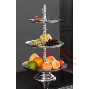 3 <b>Tier</b> Nickel Finished <b>Cake</b> <b>Stand</b> With Texture Design Desert Serving Cupcake <b>Stand</b> - Product Image 1