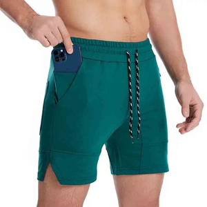 Personalizado elástico 100% algodón gimnasio Fitness sudor pantalones cortos cintura media patrón sólido tablero pantalones cortos bolsillos transpirable entrenamiento Casual - Product Image 3