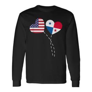 Maglietta a maniche lunghe con bandiera a cuore di Panama USA, regalo promozionale per gli americani di Panama. - Product Image 1