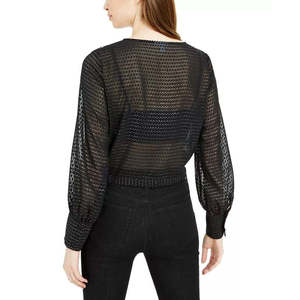 Maglia Nera da Donna Bar III con Maniche a Blouson con Volant e Dettagli Metallici, Taglia Media - Product Image 2