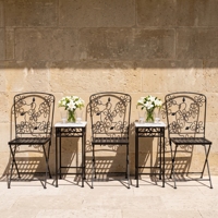 Chaise pliante décorative en fer, chaise de mariage, chaise en métal avec dossier à motifs floraux, design pliable, siège extérieur commercial