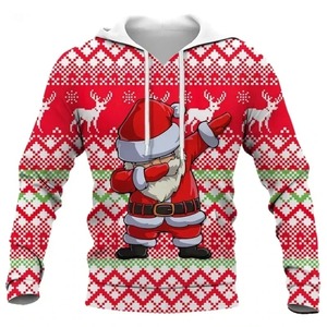 Sudadera con capucha con estampado 3D de Papá Noel para hombre, tendencia navideña esencial, sudadera de algodón 100%, disfraz de Navidad de lana - Product Image 4