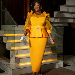 AM040939 Abito da Sera <span class=keywords><strong>Lungo</strong></span> <span class=keywords><strong>con</strong></span> Collo a O, Maniche a Lanterna in Tulle, Peplum e Cintura - Product Image 1