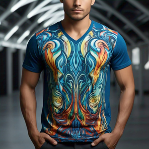 T-shirts à manches courtes col en V hommes personnaliser Sublimation t-shirt hommes léger coton imprimé graphique T-Shirts hommes - Product Image 5