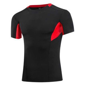 Camiseta de compresión deportiva ajustada para hombre, camiseta de manga corta de secado rápido que absorbe la humedad para Fitness y correr, patrón sólido - Product Image 3