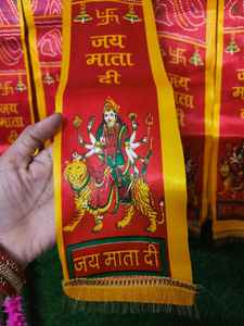 Jai Mata Di ผ้าซาตินเย็บปักถักร้อย Patka ฟังก์ชั่นทางศาสนา Mata Ki Chunari ผ้าพันคอ Mataji Dupatta จักรยานผ้าพันคอ Bandini Unisex Stole - Product Image 3