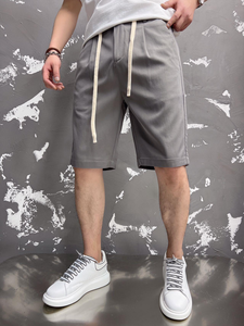 กางเกงแฟชั่นน้ำหนักเบาสำหรับผู้ชายกางเกงขาสั้นเอวกลางผ้าเดนิมแบบไม่มีซิปลายเสือดาว - Product Image 5