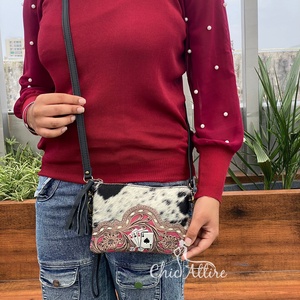 New Arrival <b>Hand</b> Tooled <b>Mini</b> Handbag Fashion Genuine Cowhide Leather Crossbody Clutch Bags Purse with Tassel Zipper for Women - Product Image 1
