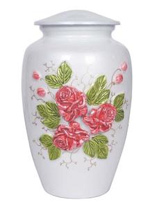 Urne en métal de style américain ivoire 3D sculpté de fleurs décoratives en aluminium pour les cendres humaines Crema - Product Image 3