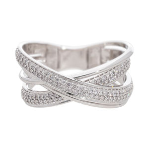 แหวนเพชรทรงคริสครอสประดับเพชรธรรมชาติสีทอง14K งดงามหรูหราทันสมัยเป็นประกาย - Product Image 3