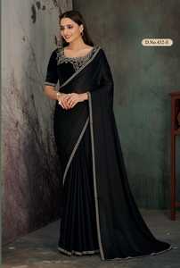 Saree pour femme avec chemisier Tissu satin de soie avec bordure élégante Nouvelle arrivée Vente à chaud de vêtements ethniques indiens - Product Image 5