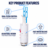 Valve de chasse d'eau mécanique double réglable pour réservoir de toilettes encastré, économie d'eau, remplacement de la valve de chasse d'eau