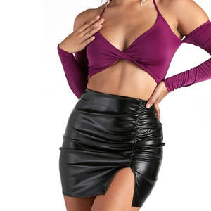 Taille haute couleur unie vente chaude nouveau Design femmes jupe en cuir tenue décontracté dernière arrivée toutes les tailles femmes jupe en cuir - Product Image 4