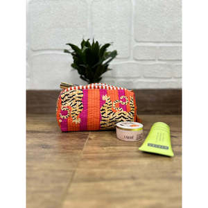Trousse de Toilette et Maquillage Portable Matelassée à Motif Imprimé, Style Bohème Rayé avec Fermeture Éclair, Personnalisable - Product Image 1