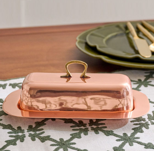 Plato para Servir de Acero Inoxidable con Acabado Cobre, Plato para Servir Mantequilla y Queso con Tapa, Accesorio para Mesa de Comedor de Cocina - Product Image 1