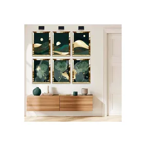 Zevahir การตกแต่งเฟอร์นิเจอร์การตัดปะแบบมินิมอลลิสต์ภาพวาดดอกไม้6ชิ้นลูกแก้วสีเงินทอง - Product Image 1