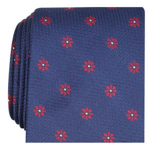 Cravatta Floreale Jacquard da Uomo Blu Navy Taglia Regolare Stile Casual per Completi - Seta Lana Poliestere Ottima per Regali - Product Image 3