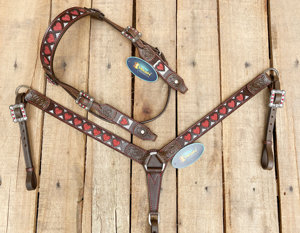 Western Genuine Leather Silver Studded Conchos Headstall Breast Collar 100% Top Quality Tack Set - Product Image 2