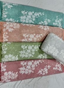 Tela bordada de Georgette viscosa de alta calidad, tejido de punto tejido de vestido de trabajo de secuencia impresa de estilo liso de exportador indio - Product Image 2