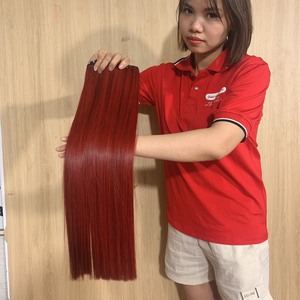 Venta al por mayor de cabello humano liso de hueso BundlesSuper doble dibujado cabello virgen color rojo Super doble dibujado cabello crudo - Product Image 5
