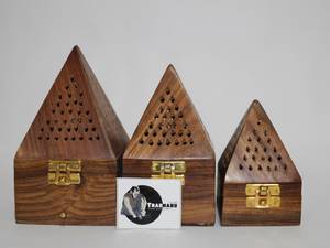 Indian Wooden <b>Incense</b> <b>Burner</b> Bakhoor Jar White Pyramid Shape <b>Cone</b> <b>Burner</b> From Tradnary Pvt Ltd - Product Image 6