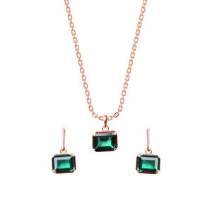 NOVAMART Fine 925 Sterling <b>Silver</b> Celia Pendant Earring Chain <b>Set</b> with Emerald Cut Diamond Shape <b>Jewellery</b> Wholesale Export - Product Image 1
