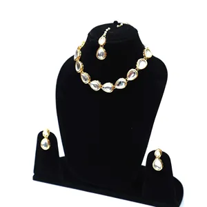 Ensemble de bijoux de mariée vintage Kundan pour femme, plaqué or 18 carats, collier en zircon fin pour mariage - Product Image 2