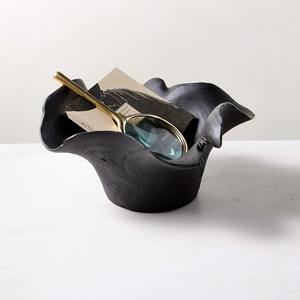 Cuenco decorativo de madera con acabado negro antiguo, pieza única hecha a mano para sala de estar, recepción de oficina o estilo artístico para el hogar - Product Image 1