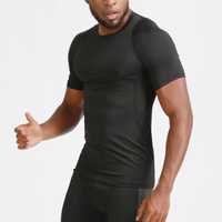T-shirt de compression pour homme, manches courtes, spandex, polyester, séchage rapide, respirant, transfert thermique, haut de sport