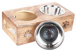 Elevated Wooden <b>Pet</b> <b>Feeder</b> with 2 Stainless Steel <b>Bowls</b> Double Dish <b>Feeders</b> for <b>Pet's</b> Convenient Eating - Product Image 5