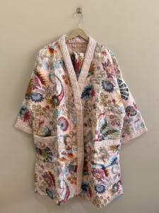 Robe kimono matelassée à imprimé floral en coton, faite à la main, longue veste pour femme - Product Image 2