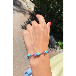 Azuris Bracelet Dorica en argent sterling 925 avec perles d'améthyste et de turquoise Origine turque Design fin élégant - Product Image 1